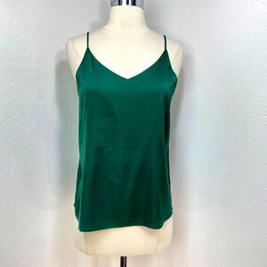 Rich Deep Jewel Tone Dark Green Satin Cami Tank Top XL V-Neck Coquette Evening